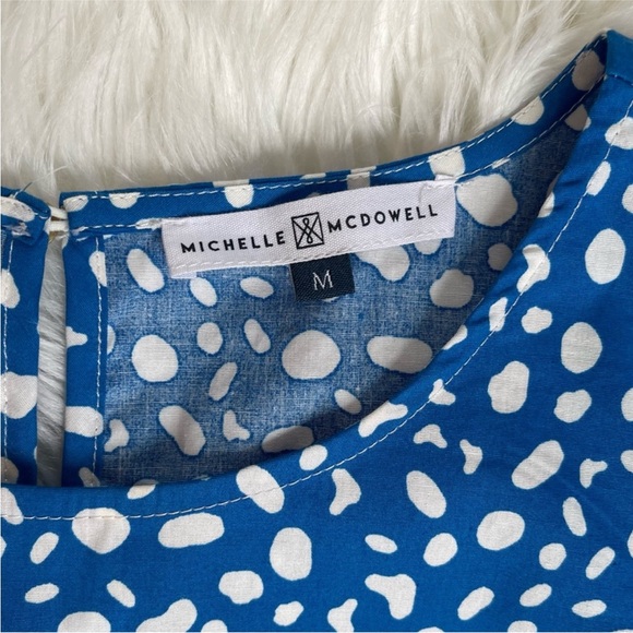 EUC Michelle McDowell Size Medium Women’s Blue and White Ruffle‎ Polka Dot Dress - Picture 10 of 13